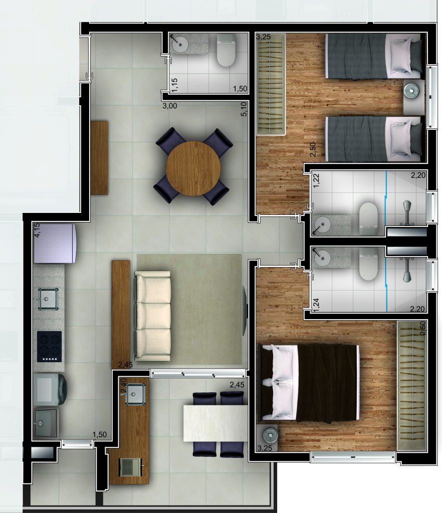 PLANTA TIPO FINAL 02 E 05 (65,21m²)