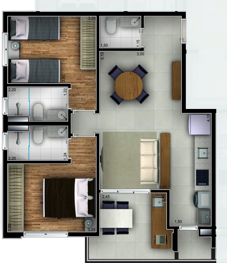 PLANTA TIPO FINAL 03 E 06 (65,21m²)